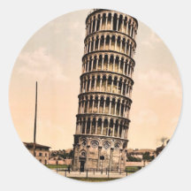 La tour penchée, classique Photochrom de Pise, Ita Adhésif Rond