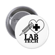 LAB TECH HEART SYRINGE LOGO - LABORATORY SCIENTIST PINBACK BUTTONS