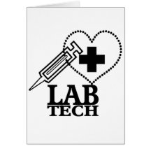 LAB TECH HEART SYRINGE LOGO - LABORATORY SCIENTIST GREETING CARDS