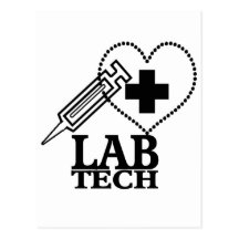 LAB TECH HEART SYRINGE LOGO - LABORATORY SCIENTIST POSTCARDS