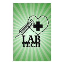 LAB TECH HEART. SYRINGE LOGO MEDICAL LABORATORY SC PERSONALIZED STATIONERY