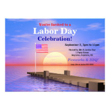 Labour Day Party US Flag on Dock Custom Announcement