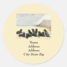 Labrador Retrievers On The Beach Address Label Round Sticker