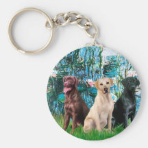 Labrador Trio - Lilies 1 Key Chain