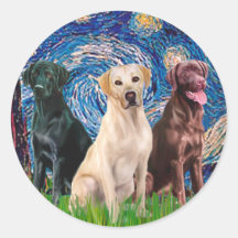 Labradors (3) - Starry Night Round Stickers