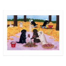 Labradors Autumn Fun Postcard