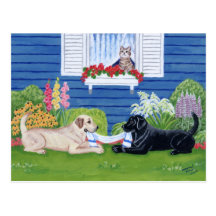 Labradors in the Garden Painting Postcard