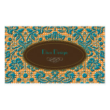 Lace, baroque damask /teal/chestnut brown business card template