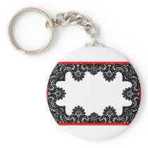 Lace Black & White Red Boarder The MUSEUM Zazzle G Keychain
