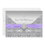 Lace Cross Girls Purple First Communion Invitations
