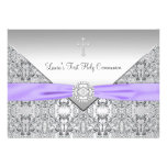 Lace Cross Girls Purple First Communion Invitations