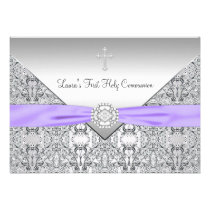 Lace Cross Girls Purple First Communion invitations