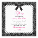 Lace & Damask with Black Bow Sweet 16 Birthday Custom Announcement