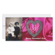 LACE HEART MONOGRAM SILK FUCHSIA CLOTH ,Pink Black Photo Cards
