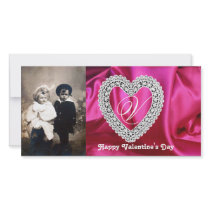 LACE HEART MONOGRAM SILK FUCHSIA CLOTH ,Pink White Customized Photo Card