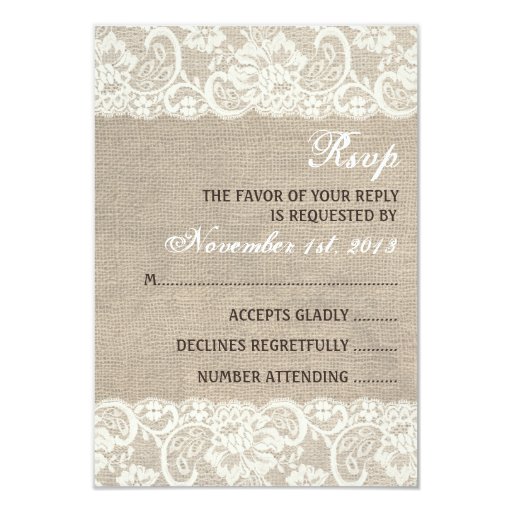 burlap wedding invitations with rsvp lace look rustic burlap wedding rsvp card 3 5 quot x 5 burlap wedding invitations with rsvp lace look rustic burlap wedding rsvp card 3 5 quot x 5