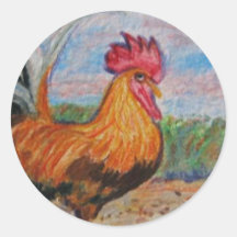 L'aceo d'aquarelle d'art d'animal de ferme de coq  adhésif rond