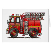 Ladder Fire Truck Firefighter Greeting Card