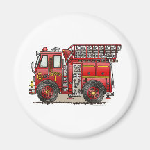 Ladder Fire Truck Round Magnet