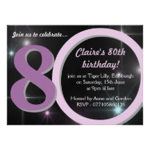 Ladies Pink / Purple Eightieth 80th Birthday Party Personalized Announcement