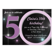 Ladies Pink / Purple Fiftieth 50th Birthday Party Personalized Invitations
