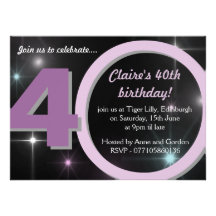 Ladies Pink / Purple Fortieth 40th Birthday Party Personalised Invitation