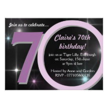 Ladies Pink / Purple Sevetieth 70th Birthday Party Invitations