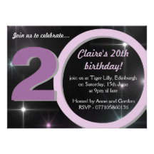 Ladies Pink / Purple Thirtieth 20th Birthday Party Custom Invites