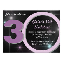 Ladies Pink / Purple Thirtieth 30th Birthday Party Invites