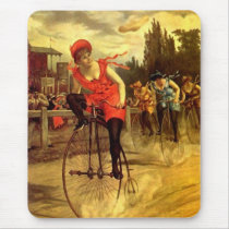 LADIES VINTAGE BIKE RACING BICYCLE RACE MOUSEPAD