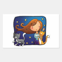 Lady and 2 cats rectangular sticker