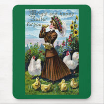 Lady and Chickens Vintage Easter Mousepads
