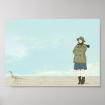 Lady and Dinosaur in the Desert 7x5 Posters