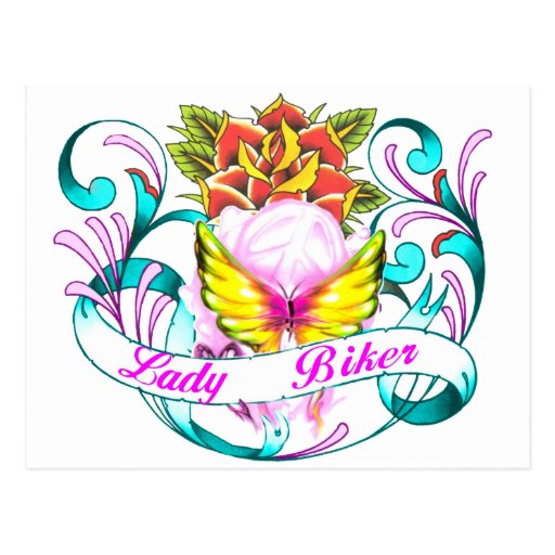 lady biker-1 postcard