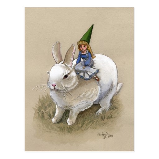 Lady Gnome and Rabbit Post Card