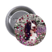 Lady in Flowers - Brittany Spaniel Dog Button