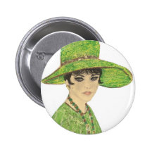 Lady In Green Pinback Buttons