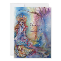 LADY OF LAKE , vibrant blue pink metallic silver Personalized Invitation