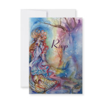 LADY OF LAKE , vibrant blue pink rsvp Custom Invites