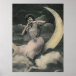 lady on moon smiling poster