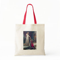 Lady queen knighting knight antique painting tote bags