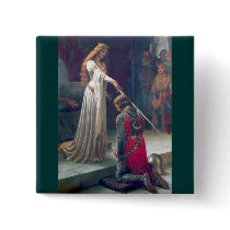 Lady queen knighting knight antique painting button