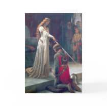 Lady queen knighting knight antique painting card