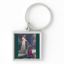 Lady queen knighting knight antique painting key chains