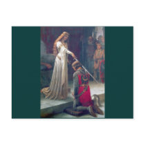 Lady queen knighting knight antique painting post card