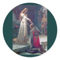 Lady queen knighting knight antique painting stickers