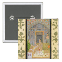 Lady seated in a Pavilion with attendants, from th Pin