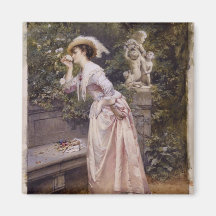 Lady Smelling Roses Fridge Magnets