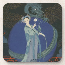 Lady with a Dragon (colour litho) Beverage Coasters