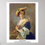 Lady With Hat By Christian Wilhelm Ernst Dietrich Print